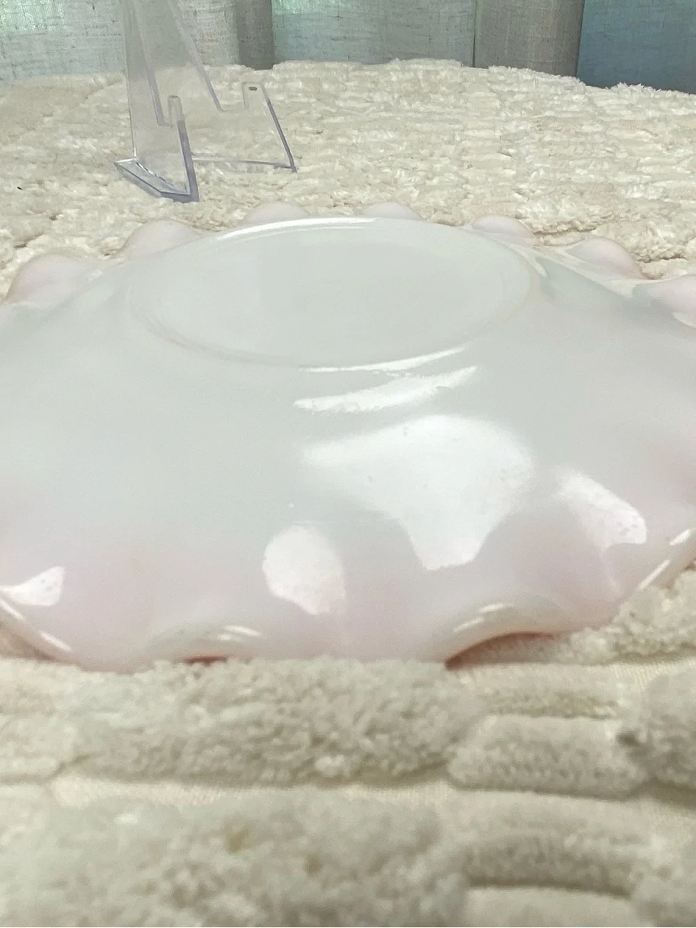 Vintage Hazel Atlas Pink Crinoline Ripple Milk Glass Saucer Plate 5.5